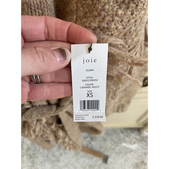 NWT $378 Joie Klara‎ Wool/alpaca Belted Fringe Cardigan Caramel XS Super Soft - Picture 5 of 11